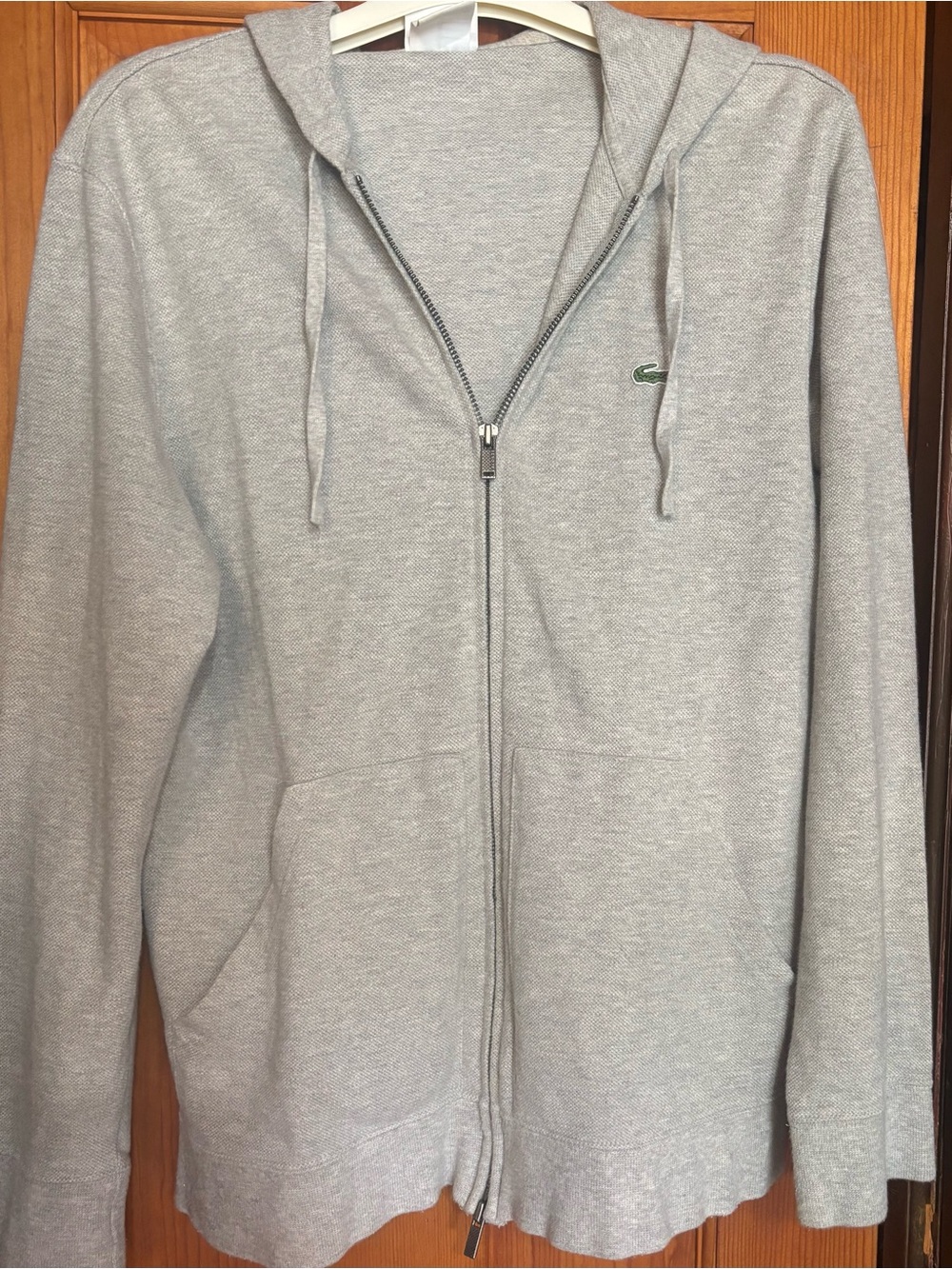 Lacoste Light Gray Zip-Up Hoodie with Crocodile Logo